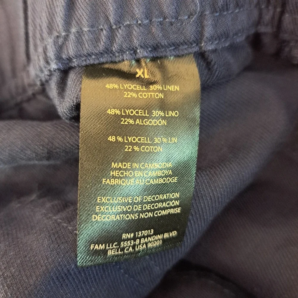 Banana Republic Womens Pants XL Navy Blue Elastic Waist Linen Blend 1858-252
